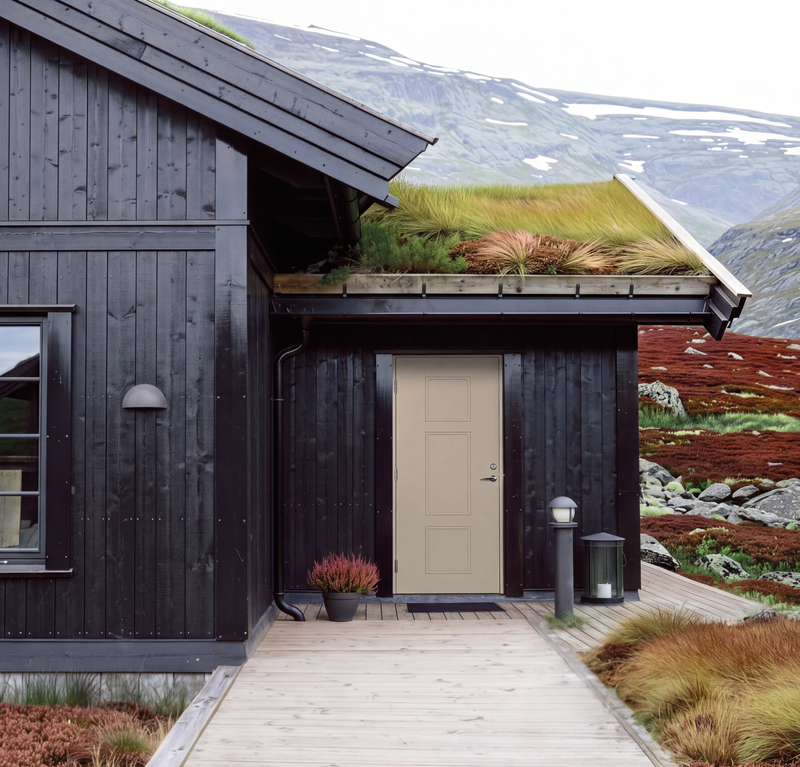 Tinn er en populær ytterdør med klassiske detaljer som tar seg ekstra godt ut på fjellet. En elegant dør med utenpåliggende malt dekorlist som passer utmerket til klassiske hus og tradisjonelle hytter.
